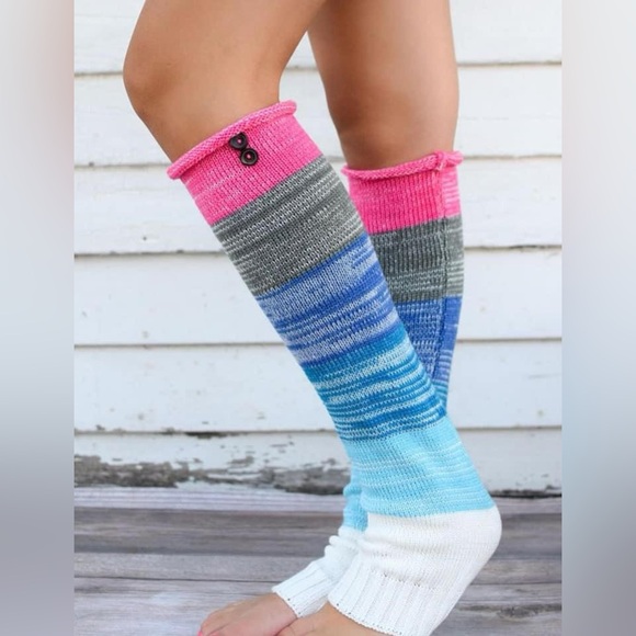 Multi color leg warmers, pink gray white mint NWOT One Size - Picture 1 of 3